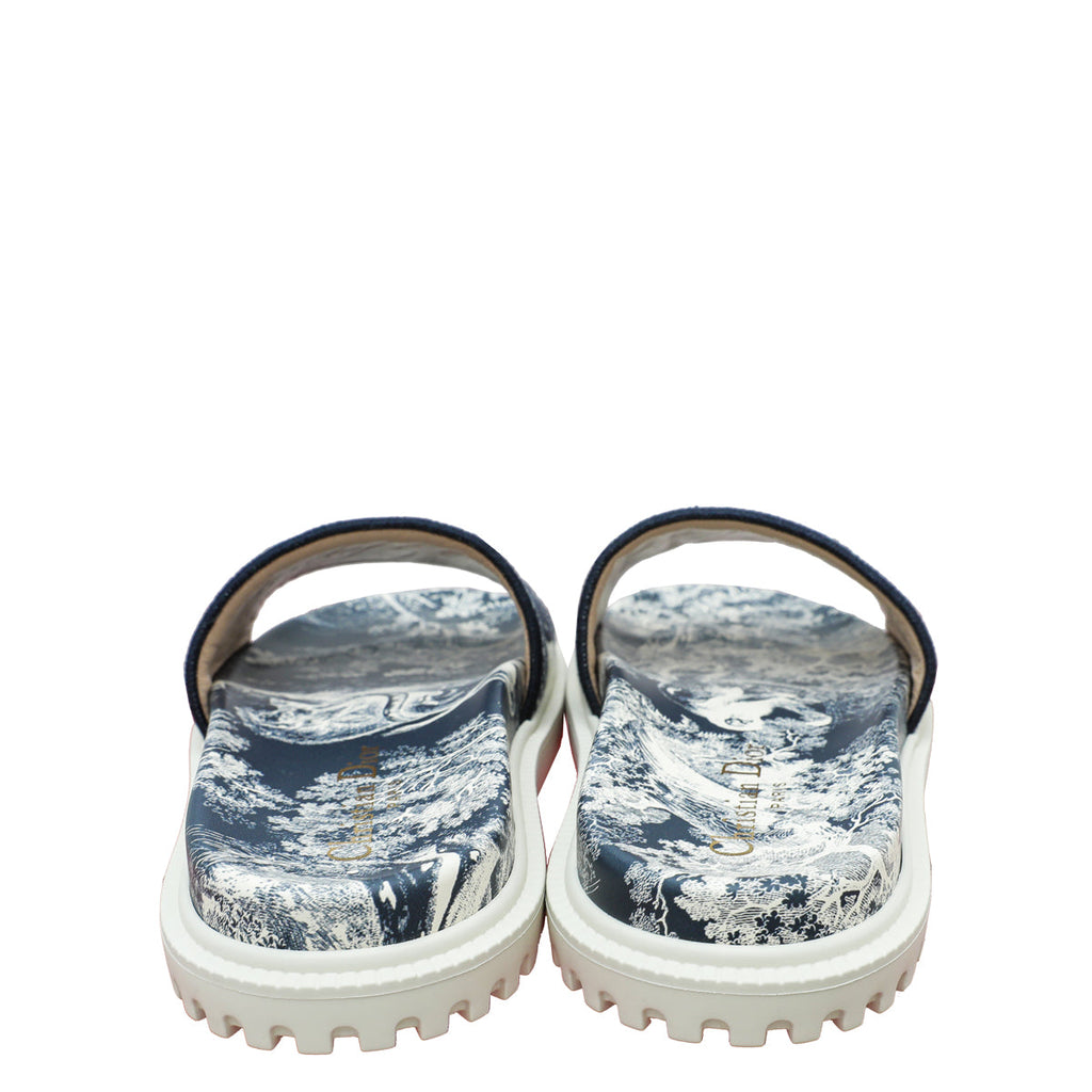Christian Dior Bicolor Toile de Jouy Embroidered Dway Slide Sandal 39