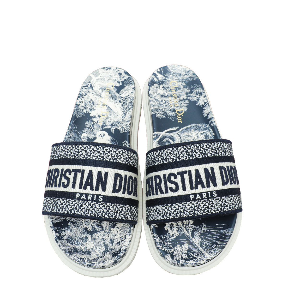 Christian Dior Bicolor Toile de Jouy Embroidered Dway Slide Sandal 39