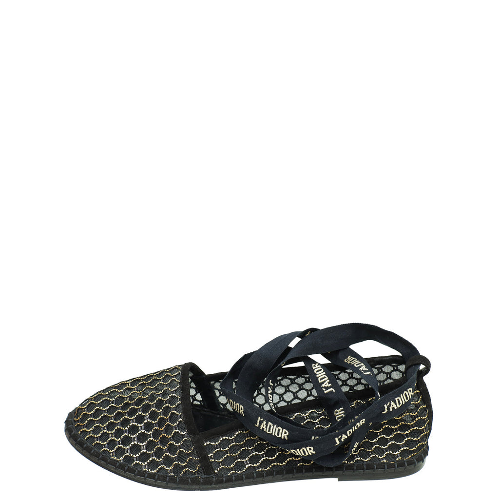 Christian Dior Bicolor Mesh J'adior Ankle Tie Ballerina Flats 39