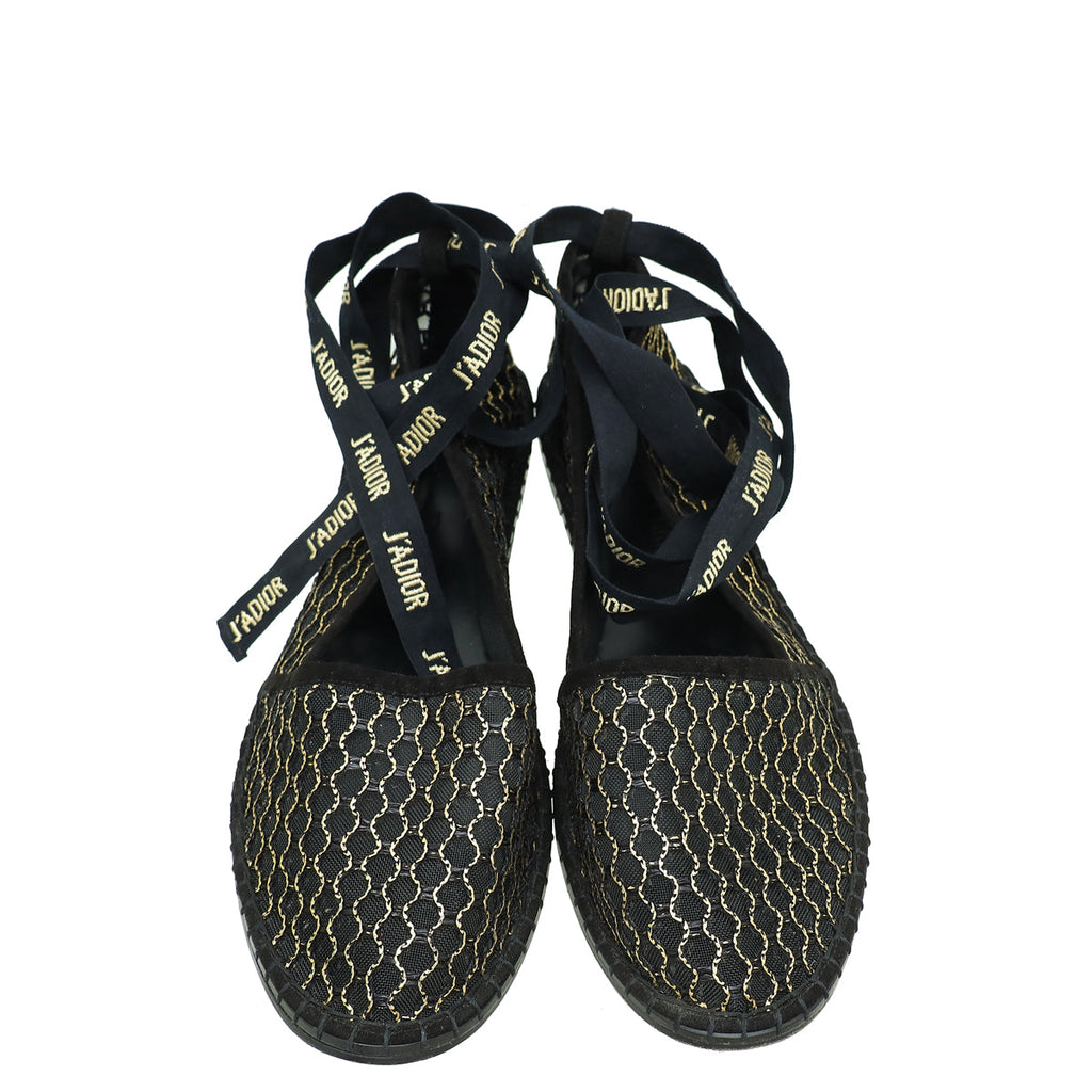 Christian Dior Bicolor Mesh J'adior Ankle Tie Ballerina Flats 39