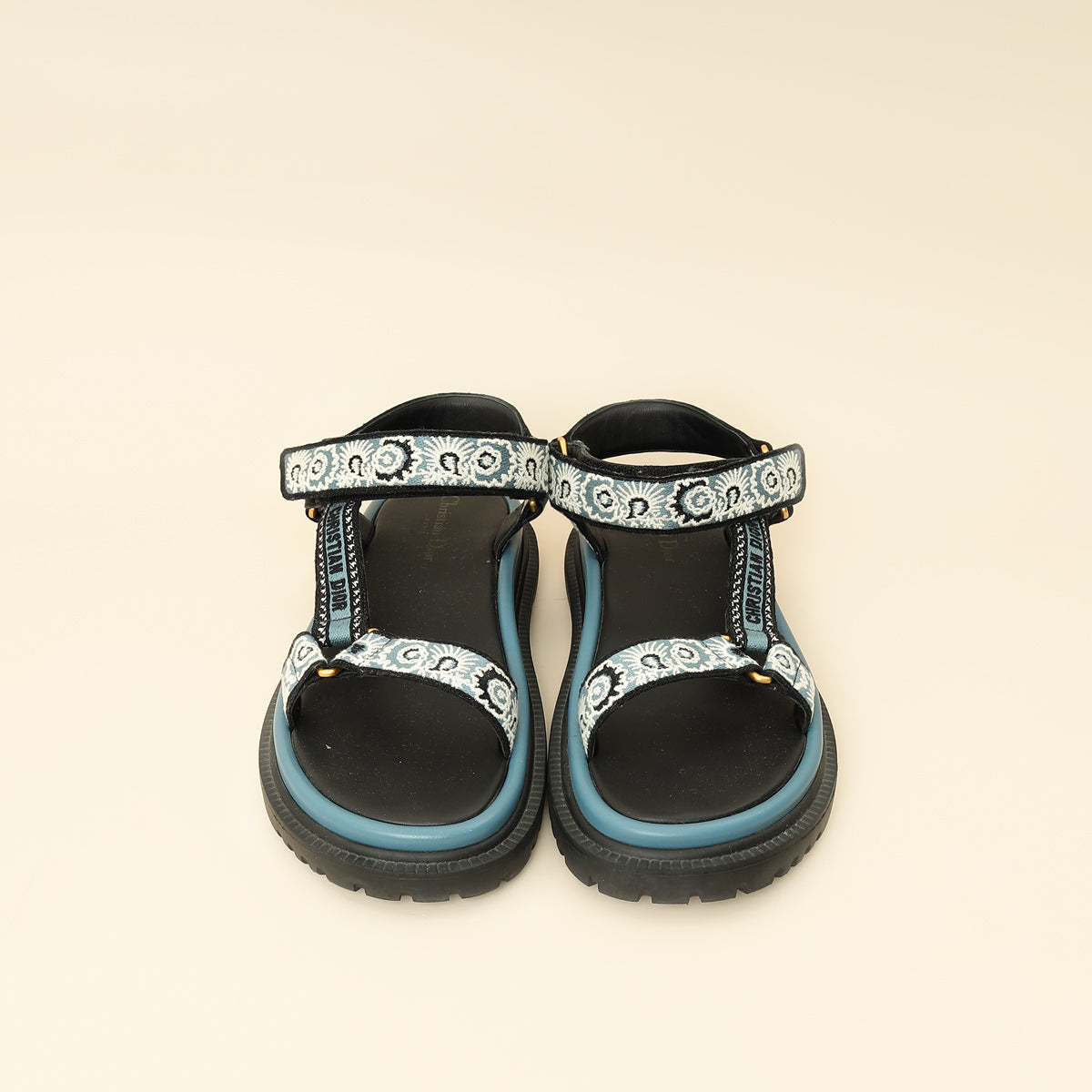 Christian Dior Blue Multicolor D-Wave Cotton Embroidered Sandal 39