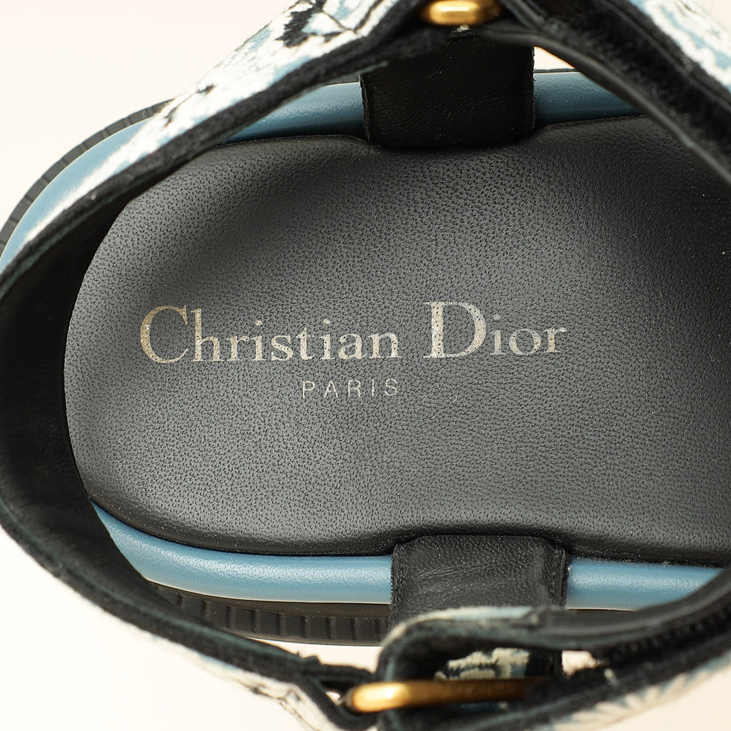 Christian Dior Blue Multicolor D-Wave Cotton Embroidered Sandal 39