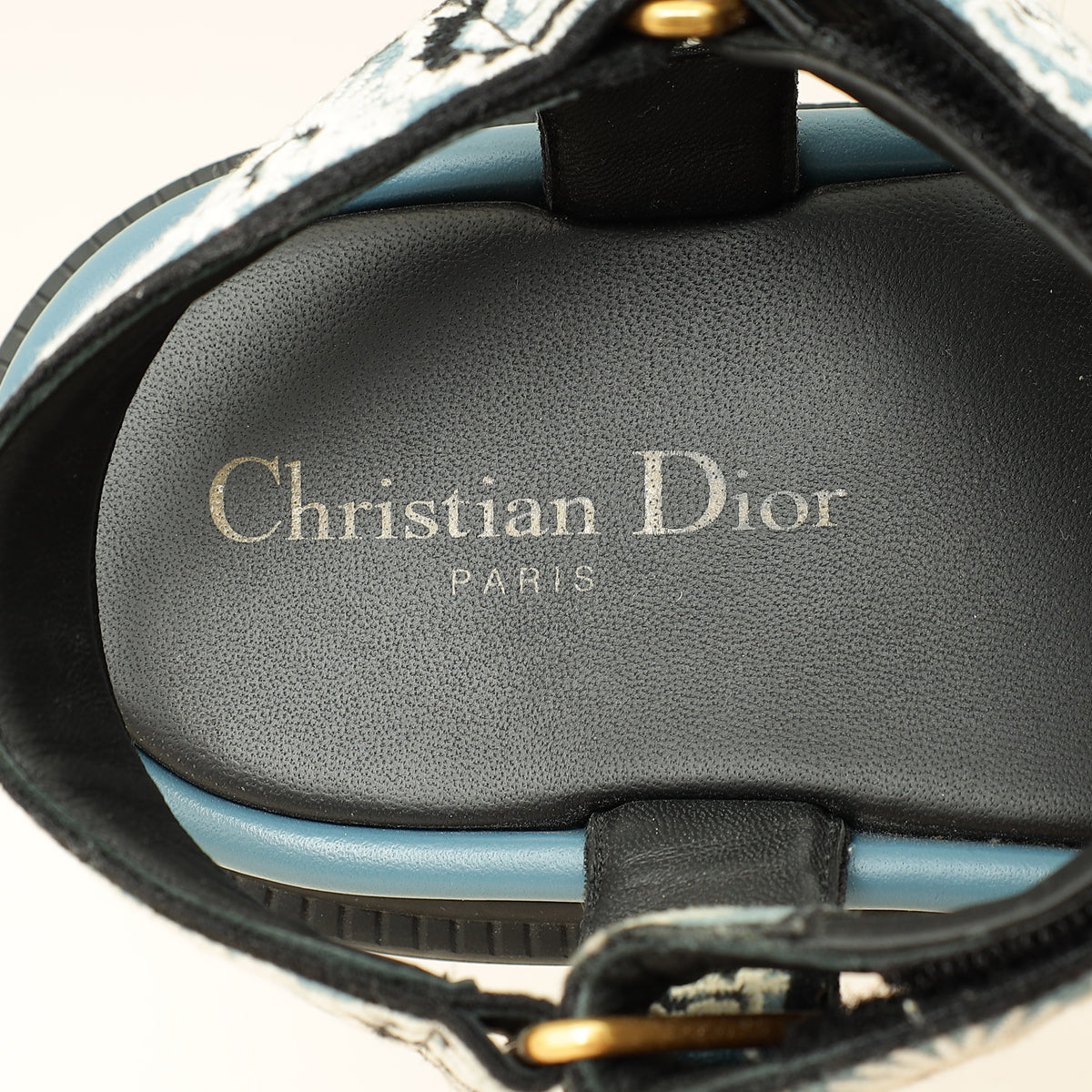 Christian Dior Blue Multicolor D-Wave Cotton Embroidered Sandal 39