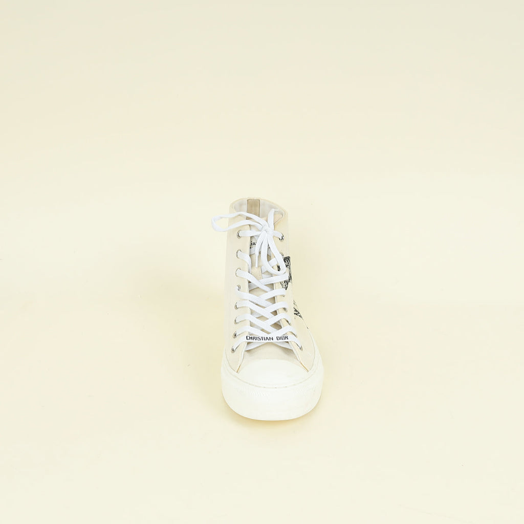 Christian Dior White Walk'n Dior Tiger Print High Top Sneakers 39