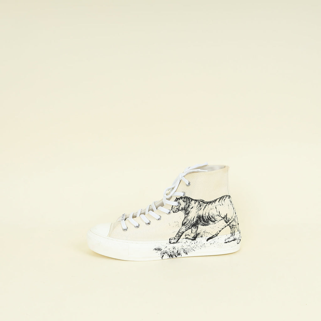 Christian Dior White Walk'n Dior Tiger Print High Top Sneakers 39