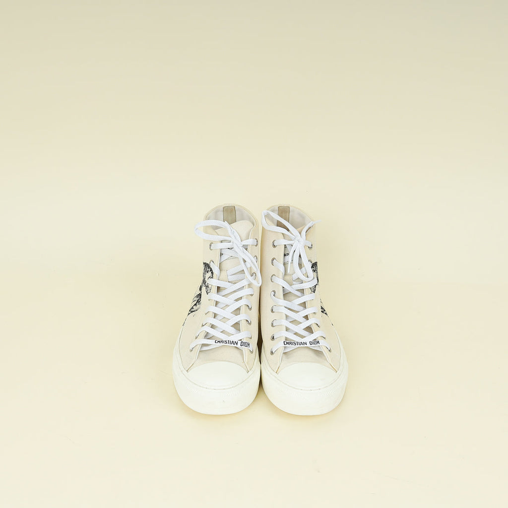 Christian Dior White Walk'n Dior Tiger Print High Top Sneakers 39