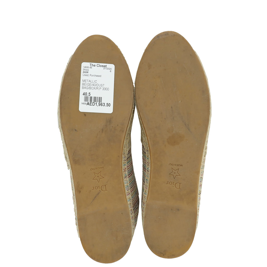 Christian Dior Metallic Beige Romance Lurex Technical Granville Espadrille 40