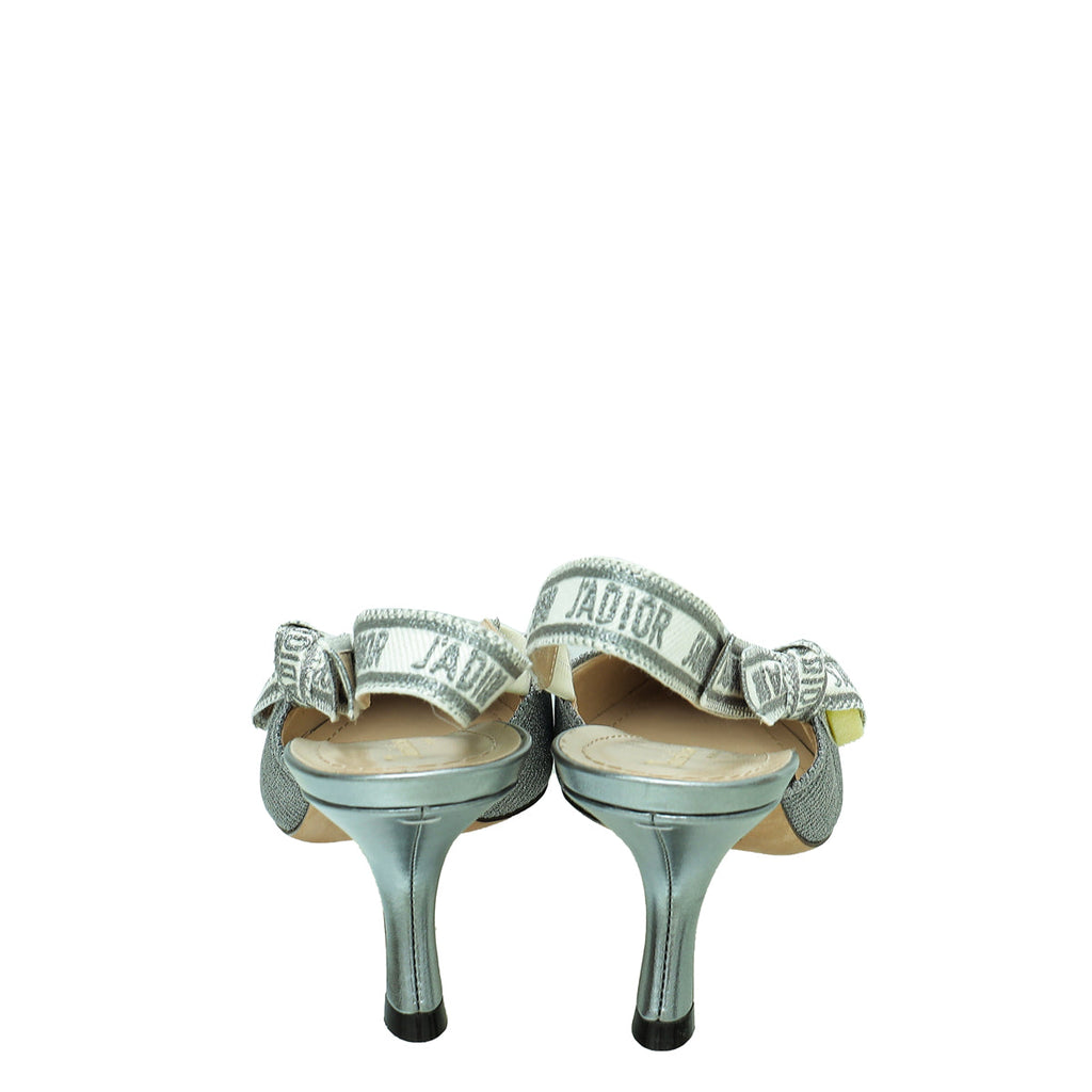 Christian Dior Metallic Silver J'Adior Slingback Pumps 40