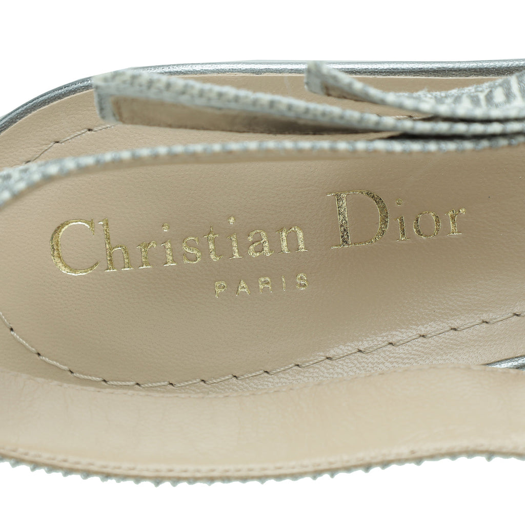 Christian Dior Metallic Silver J'Adior Slingback Pumps 40