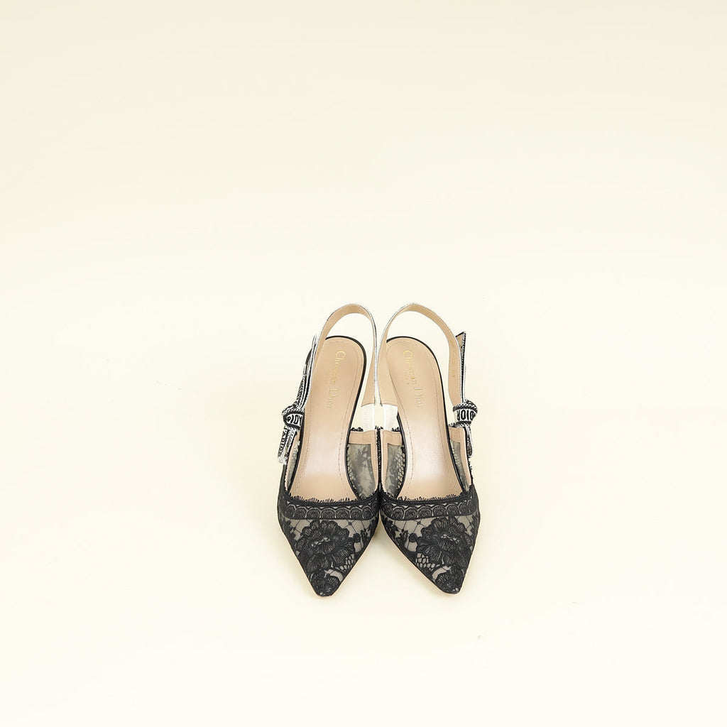 Christian Dior Black J'adior Lace Embroidered Slingback Pump 41