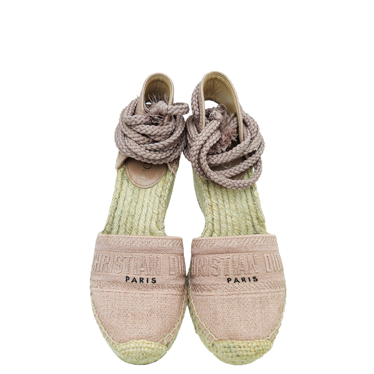 Christian Dior Rose De Vents Embroidered Granville Ankle Tie Espadrille Wedge 39
