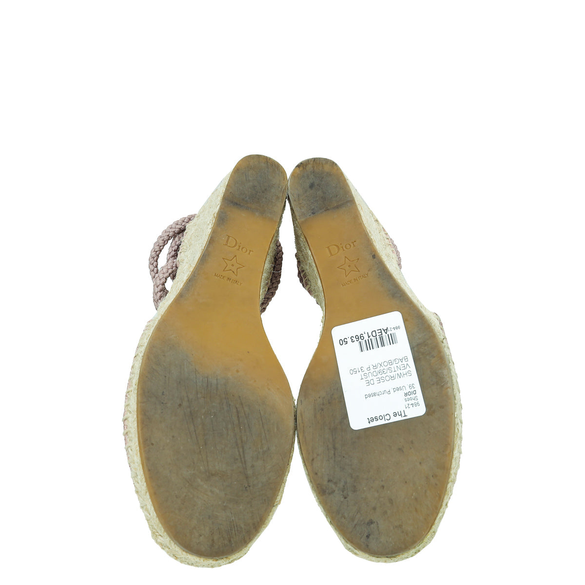 Christian Dior Rose De Vents Embroidered Granville Ankle Tie Espadrille Wedge 39