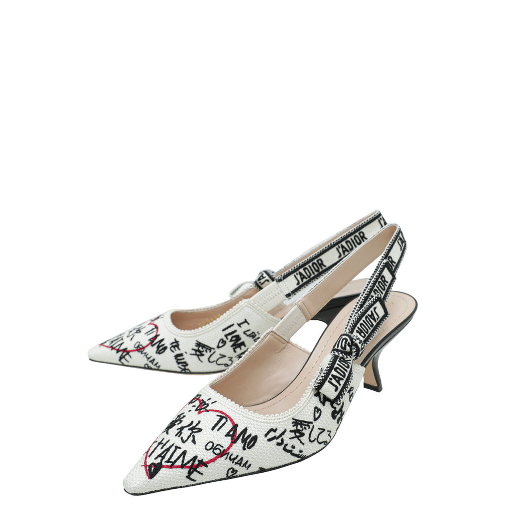 Christian Dior Bicolor J'adior Technical Dioramour Graffiti Slingback 38