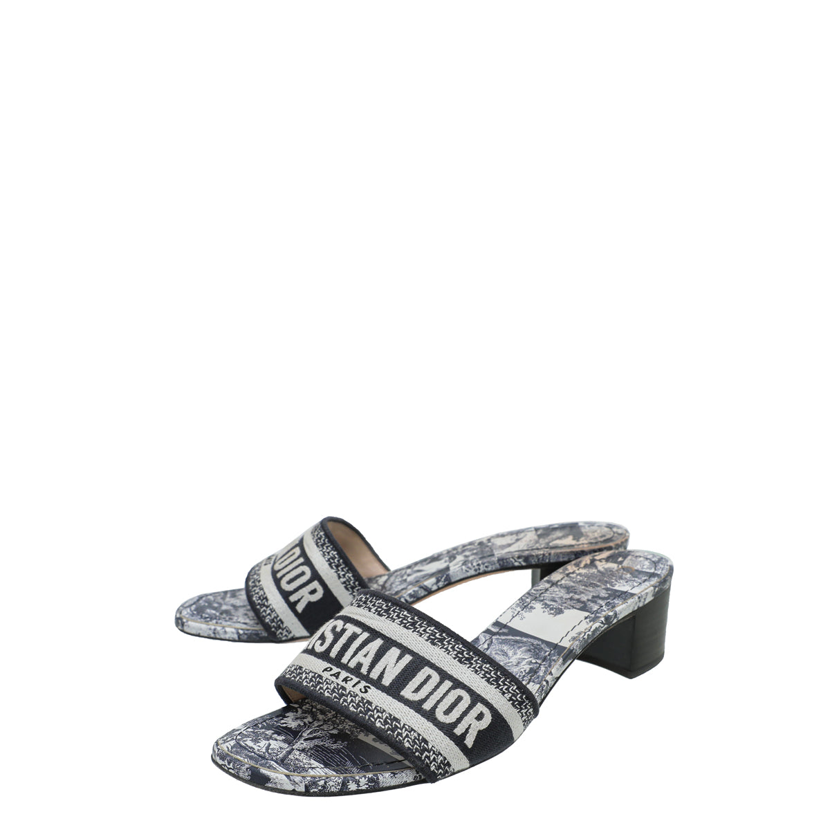 Christian Dior Navy Blue Dway Toile De Jouy Embroidered Mules 39