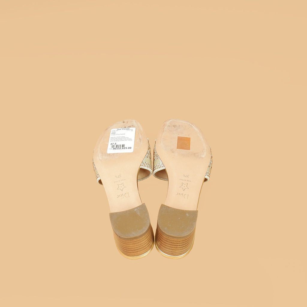 Christian Dior Metallic Gold Strass Dway Heeled Slide Sandals 37.5