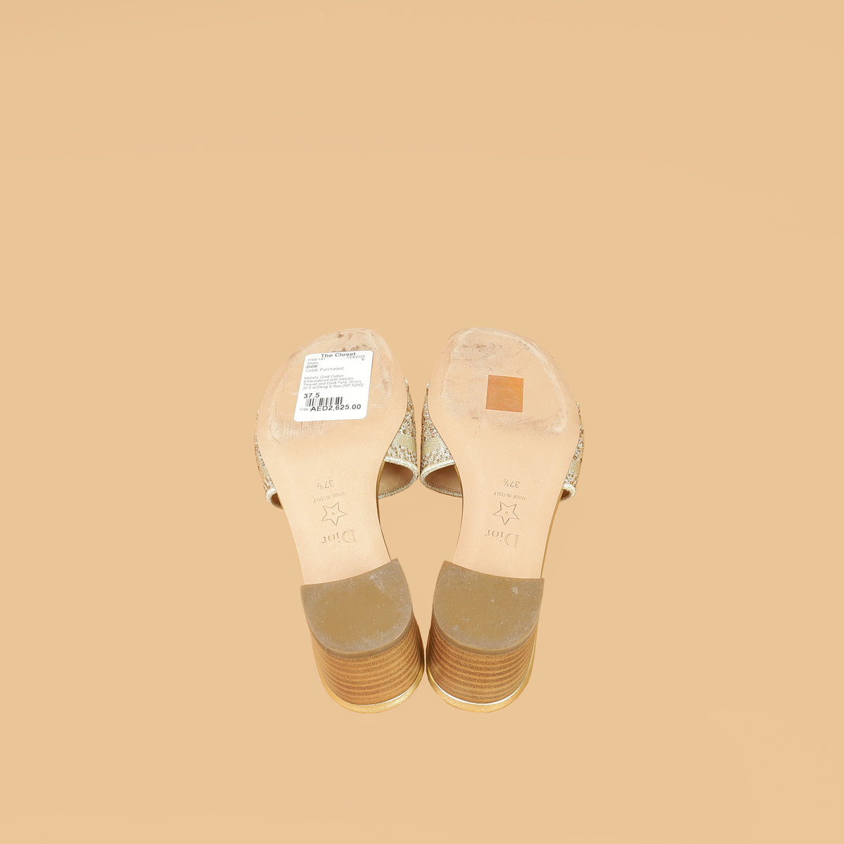 Christian Dior Metallic Gold Strass Dway Heeled Slide Sandals 37.5