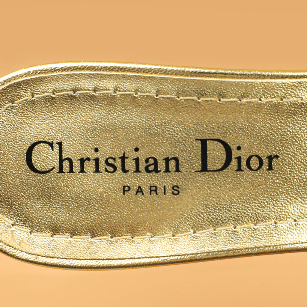 Christian Dior Metallic Gold Strass Dway Heeled Slide Sandals 37.5
