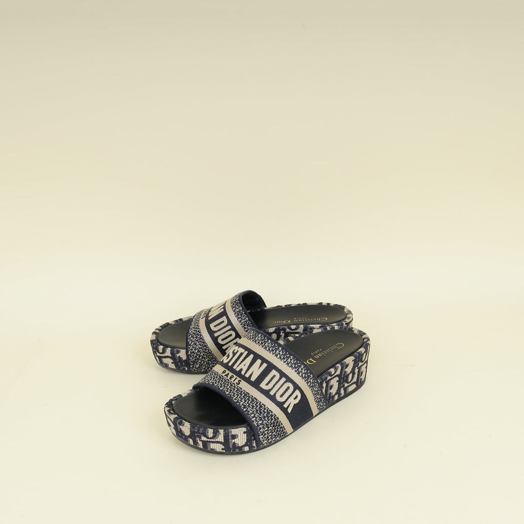 Christian Dior Navy Oblique Dway Platform Sandals 35