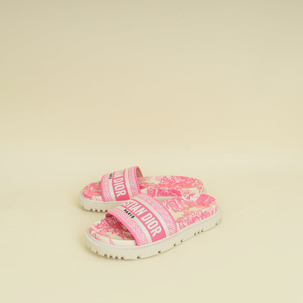 Christian Dior Bicolor Dway Toile De Jouy Embroidered Flat Slide Sandals 36.5