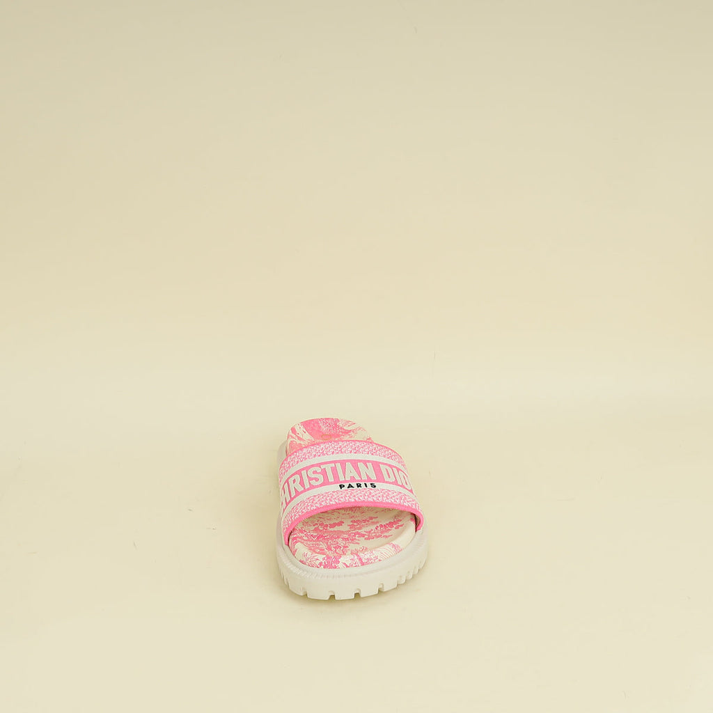 Christian Dior Bicolor Dway Toile De Jouy Embroidered Flat Slide Sandals 36.5