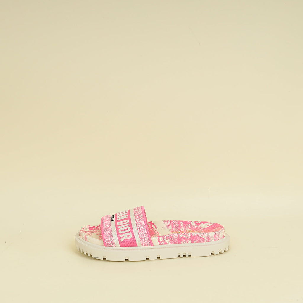 Christian Dior Bicolor Dway Toile De Jouy Embroidered Flat Slide Sandals 36.5