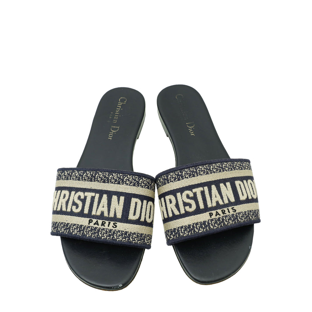 Christian Dior Navy Blue Dway Technical Fabric Flat Mules 36