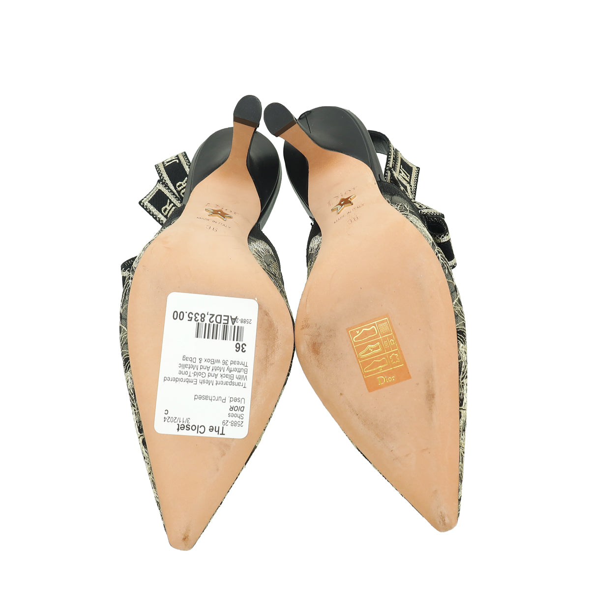 Christian Dior Bicolor Butterfly Motif Mesh Embroidered J'Adior Slingback 36