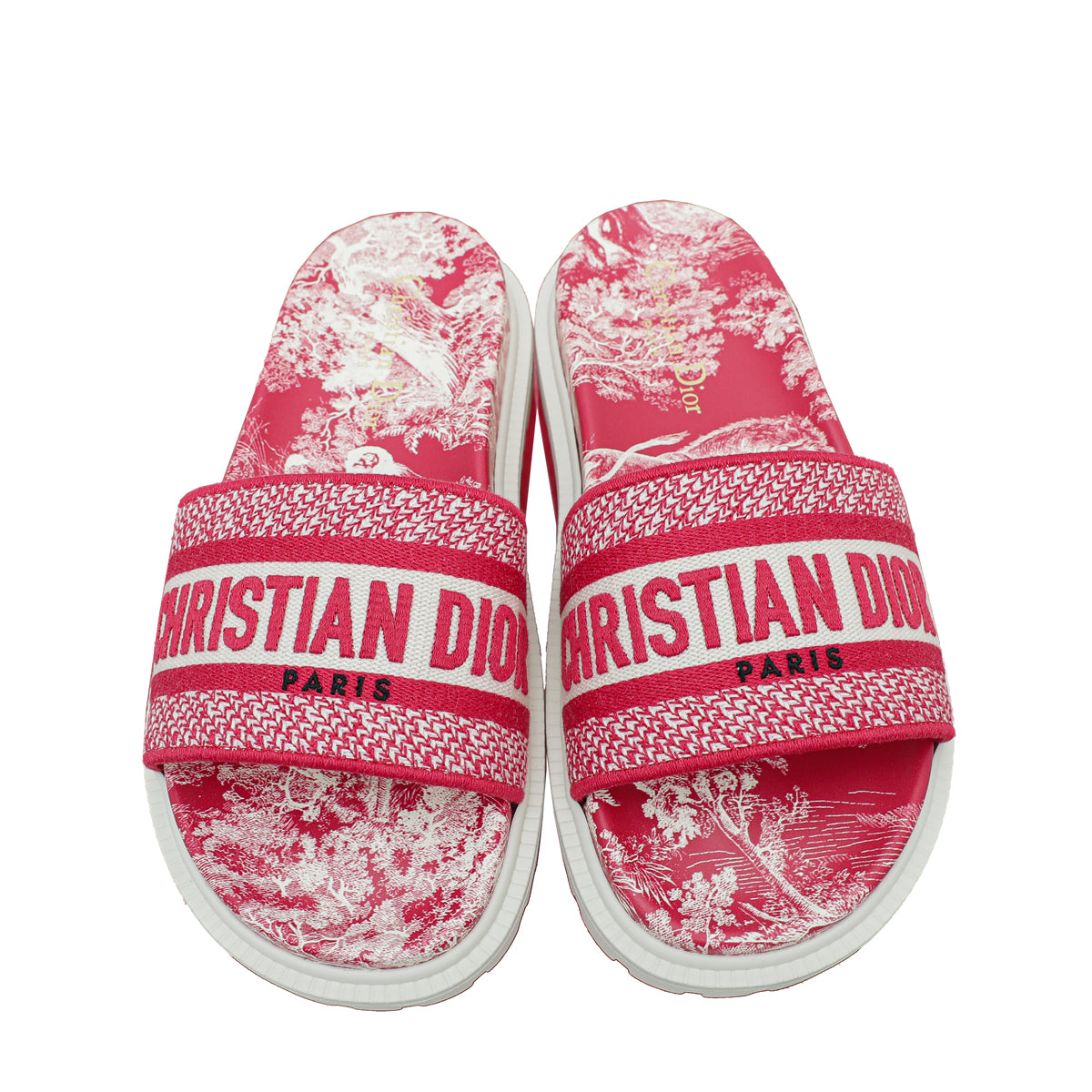 Christian Dior Red Dway Toile De Jouy Embroidered Flat Slide Sandals 36.5