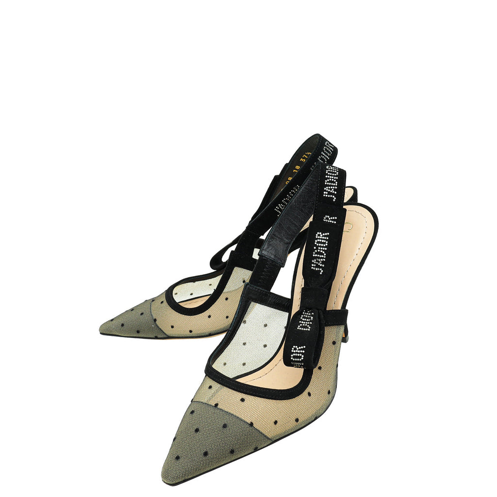 Christian Dior Black J'adior Mesh Dot Slingback Pump 37.5