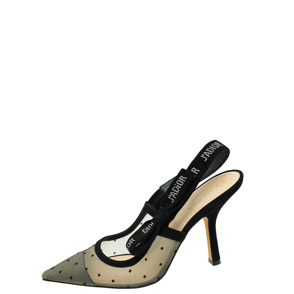 Christian Dior Black J'adior Mesh Dot Slingback Pump 37.5