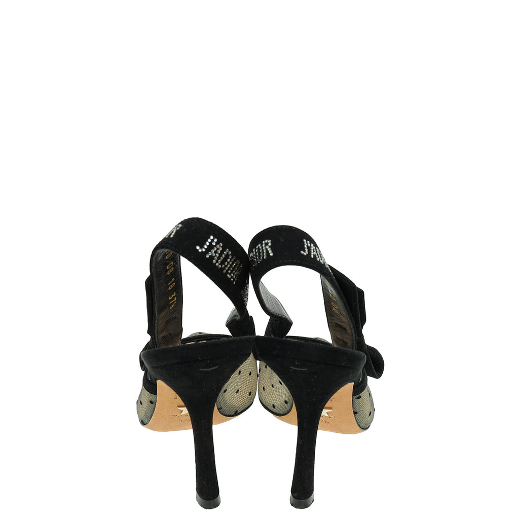 Christian Dior Black J'adior Mesh Dot Slingback Pump 37.5