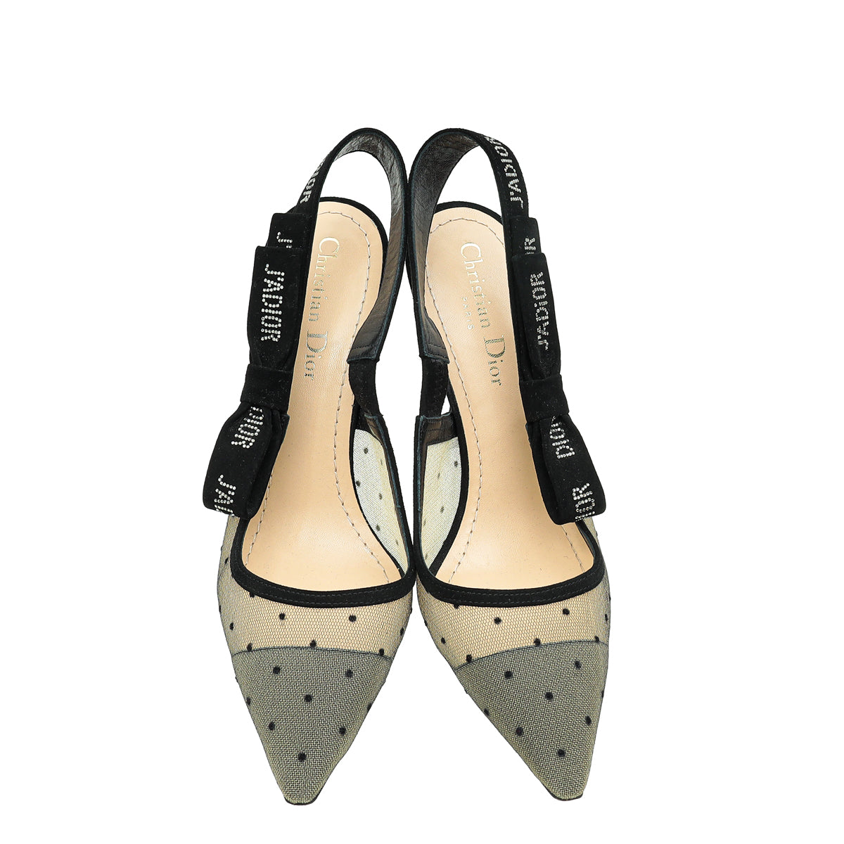 Christian Dior Black J'adior Mesh Dot Slingback Pump 37.5