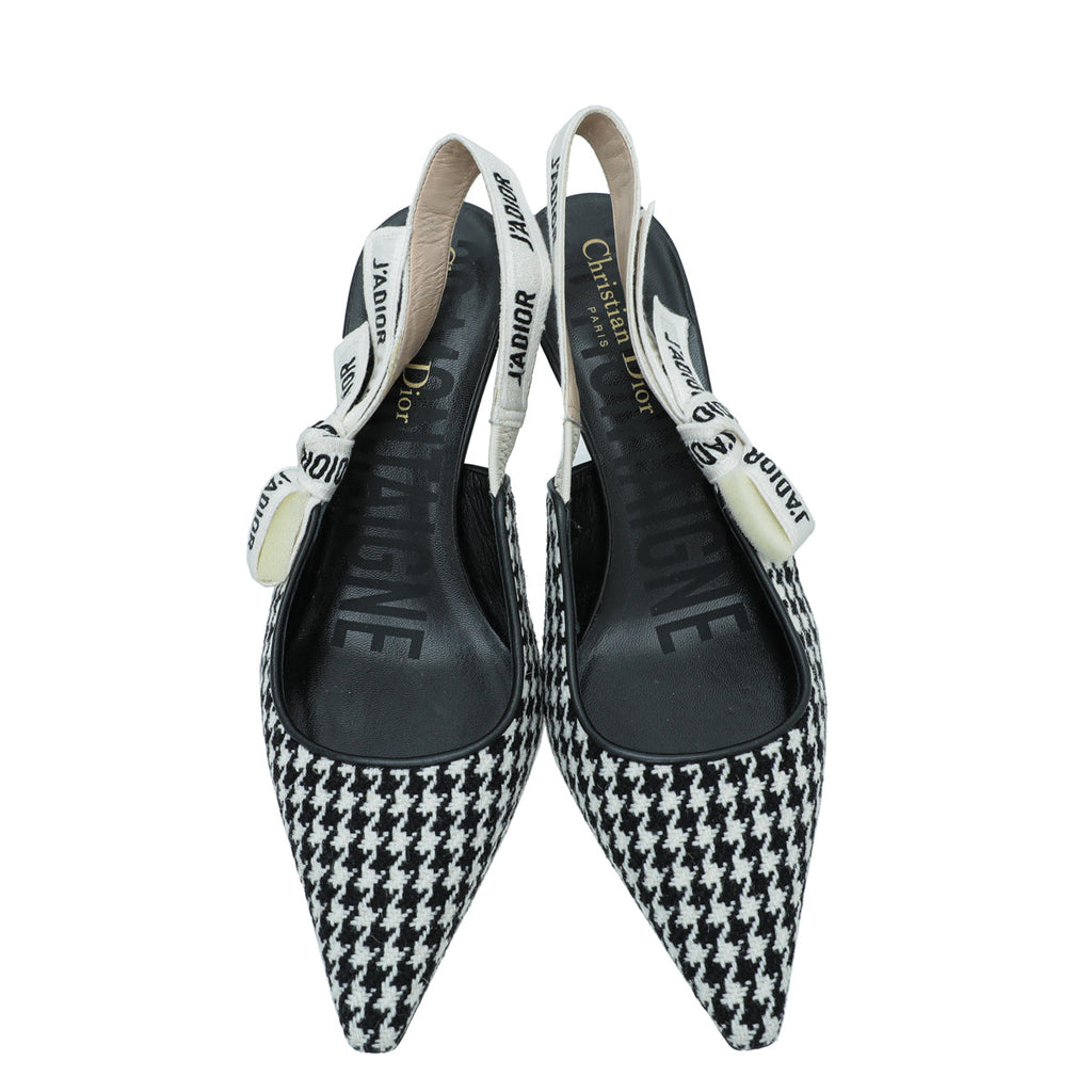 Christian Dior Bicolor J'ADIOR Houndstooth Wool Embroidered Slingback 37