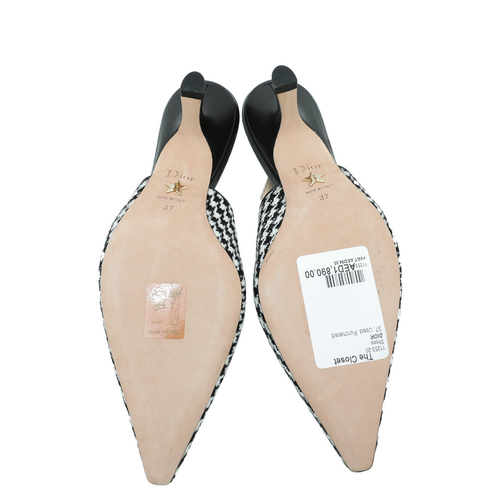 Christian Dior Bicolor J'ADIOR Houndstooth Wool Embroidered Slingback 37