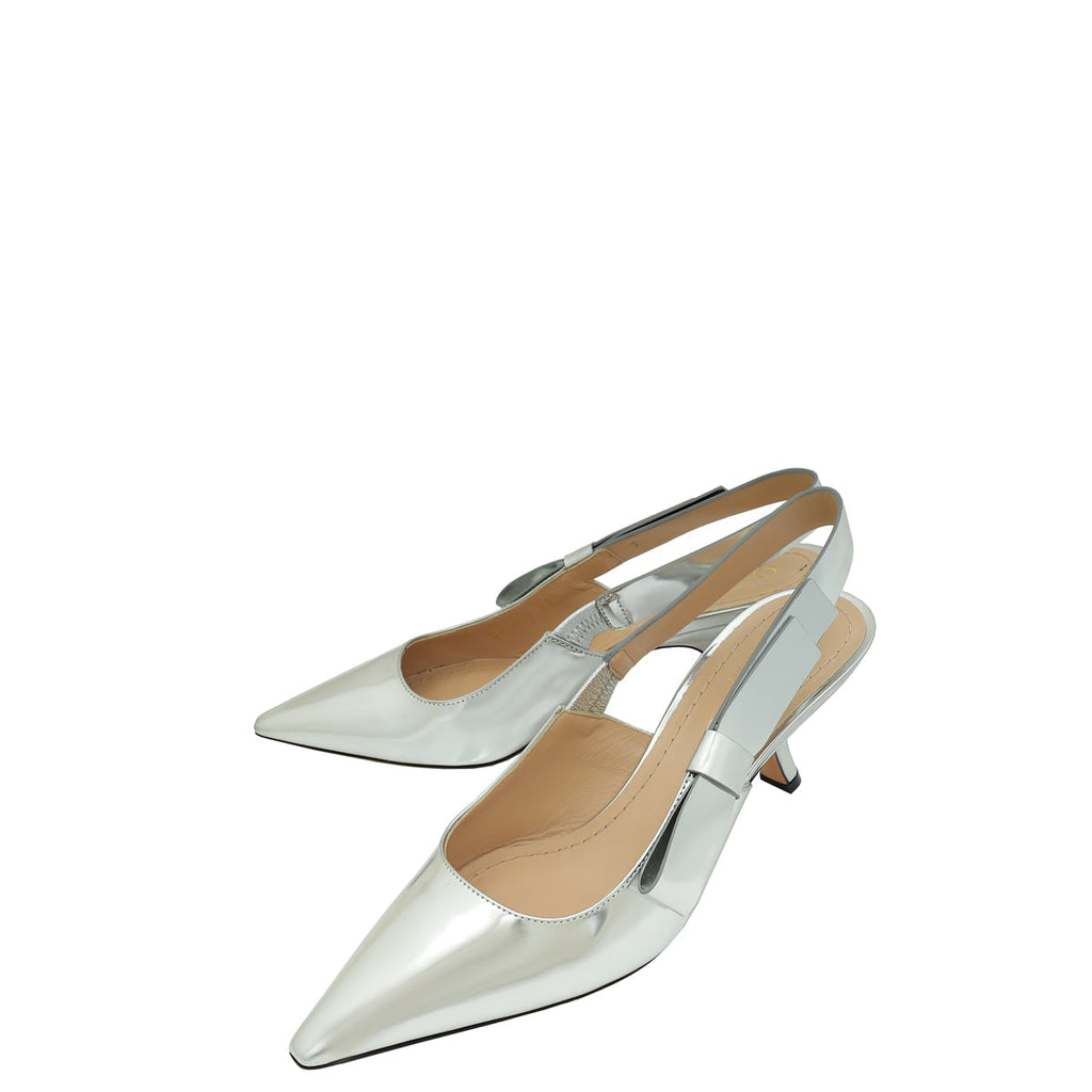 Christian Dior Metallic Silver J'Adior Slingback Pumps 37