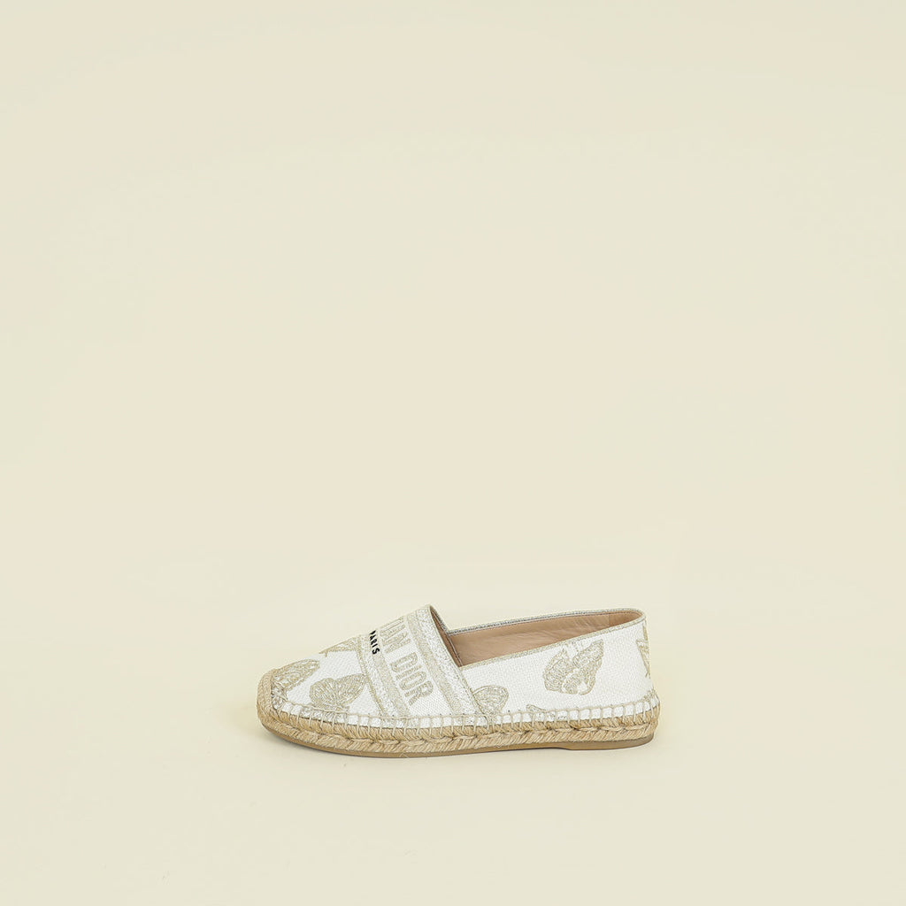 Christian Dior Latte Gold Butterfly Embroidered Granville Espadrille 37