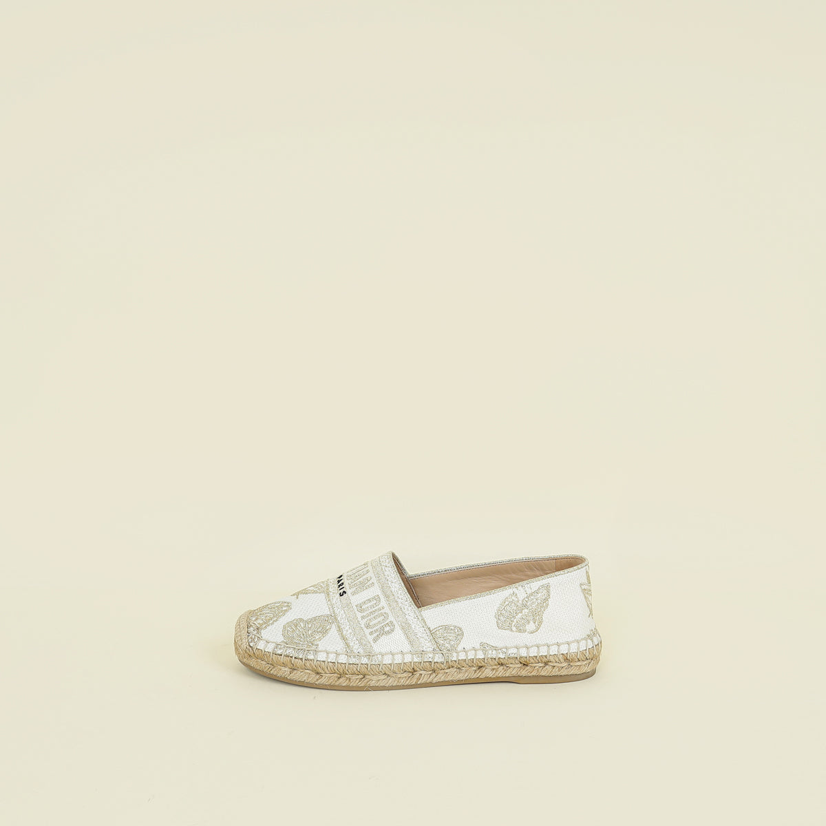 Christian Dior Latte Gold Butterfly Embroidered Granville Espadrille 37