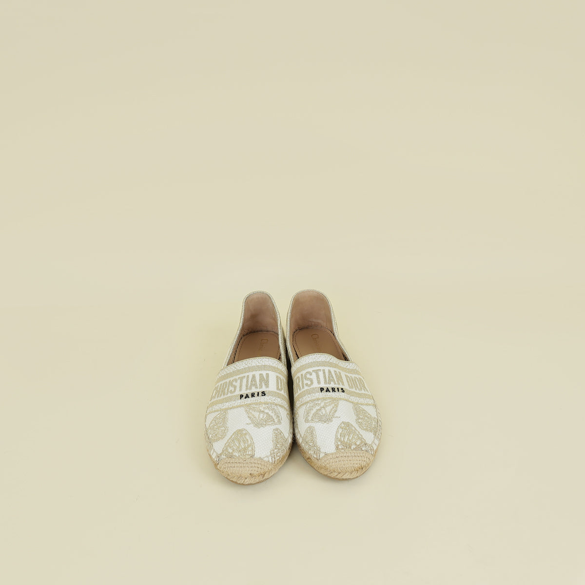 Christian Dior Latte Gold Butterfly Embroidered Granville Espadrille 37