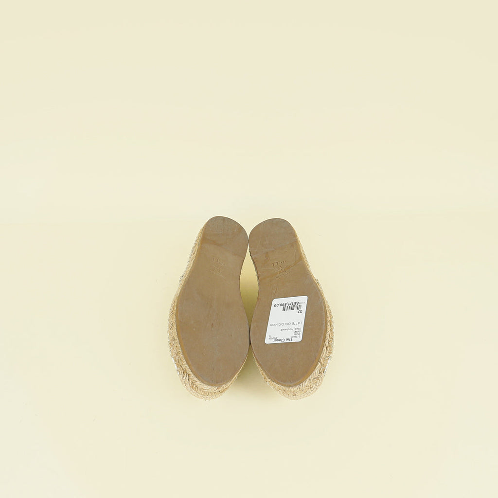 Christian Dior Latte Gold Butterfly Embroidered Granville Espadrille 37