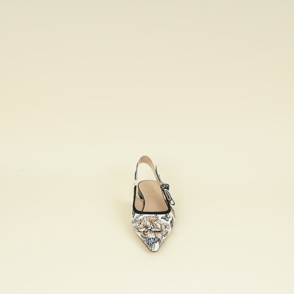 Christian Dior White Multicolor J'adior Floral Embroidered Flat Slingback 37