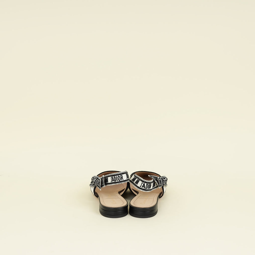 Christian Dior White Multicolor J'adior Floral Embroidered Flat Slingback 37