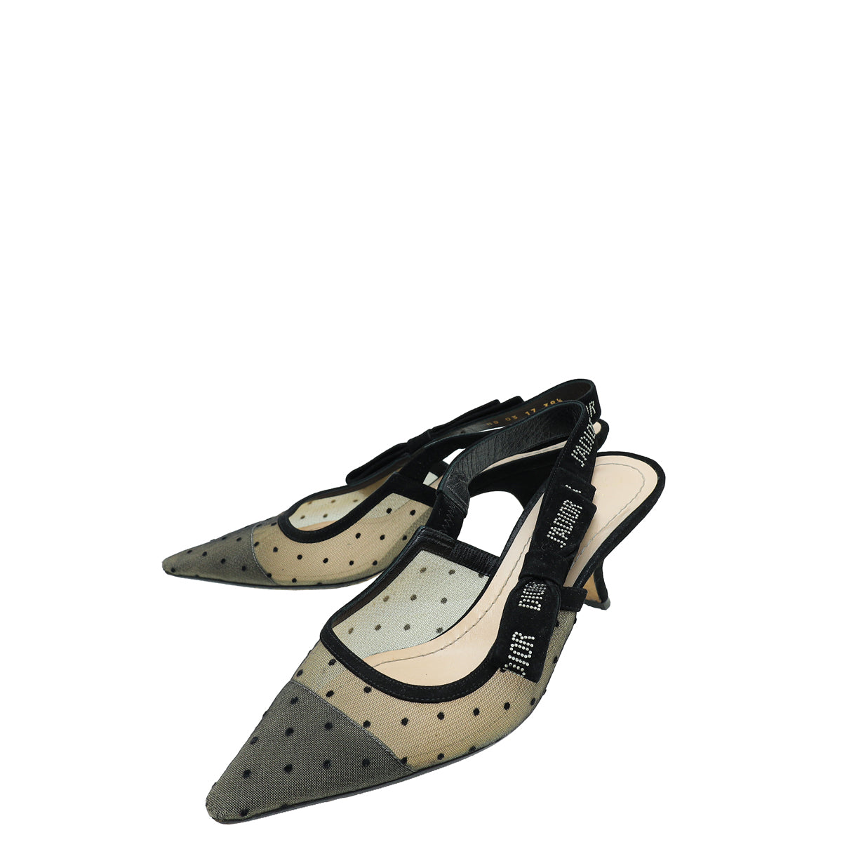 Christian Dior Black Mesh Plumetis Crystal J'Adior Slingback Heels 38.5