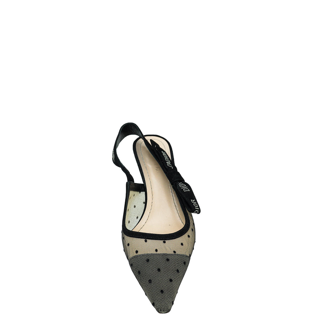 Christian Dior Black Mesh Plumetis Crystal J'Adior Slingback Heels 38.5