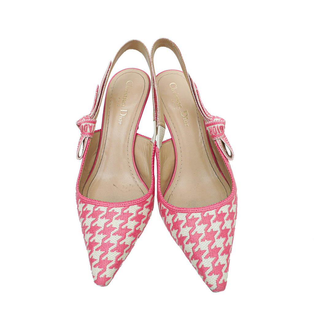 Christian Dior Bicolor J'adior Houndstooth Embroidered Slingback 38.5