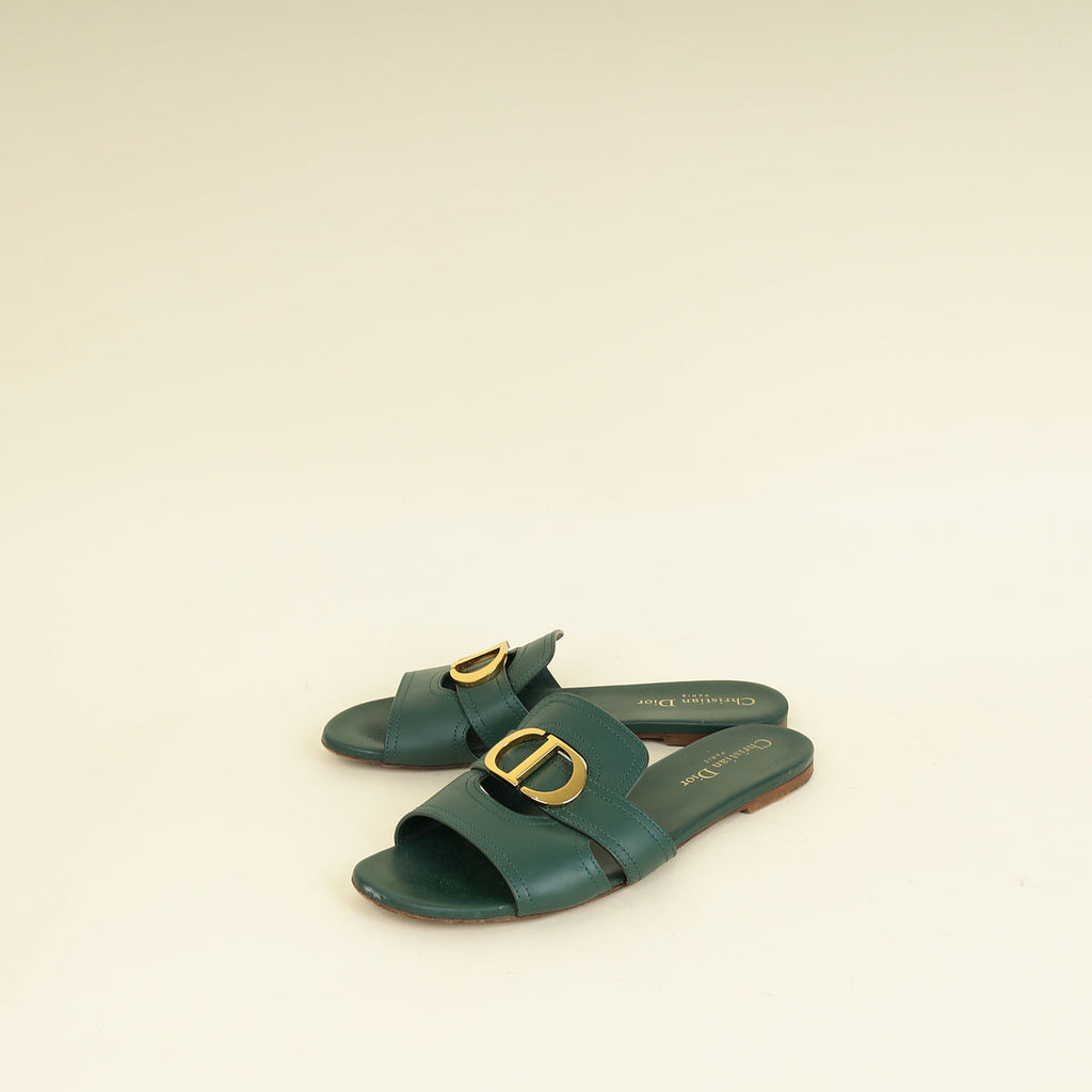 Christian Dior Leaf Green 30 Montaigne Flat Slides 38