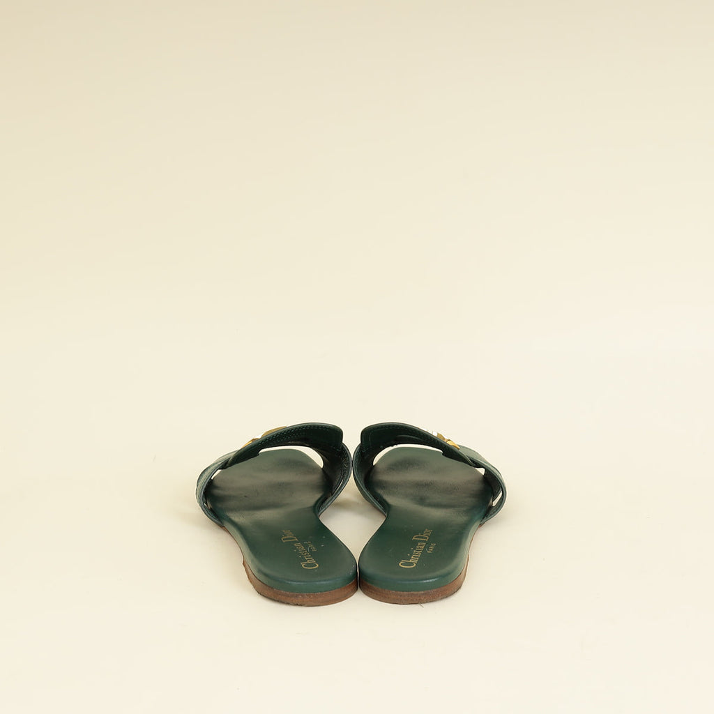 Christian Dior Leaf Green 30 Montaigne Flat Slides 38