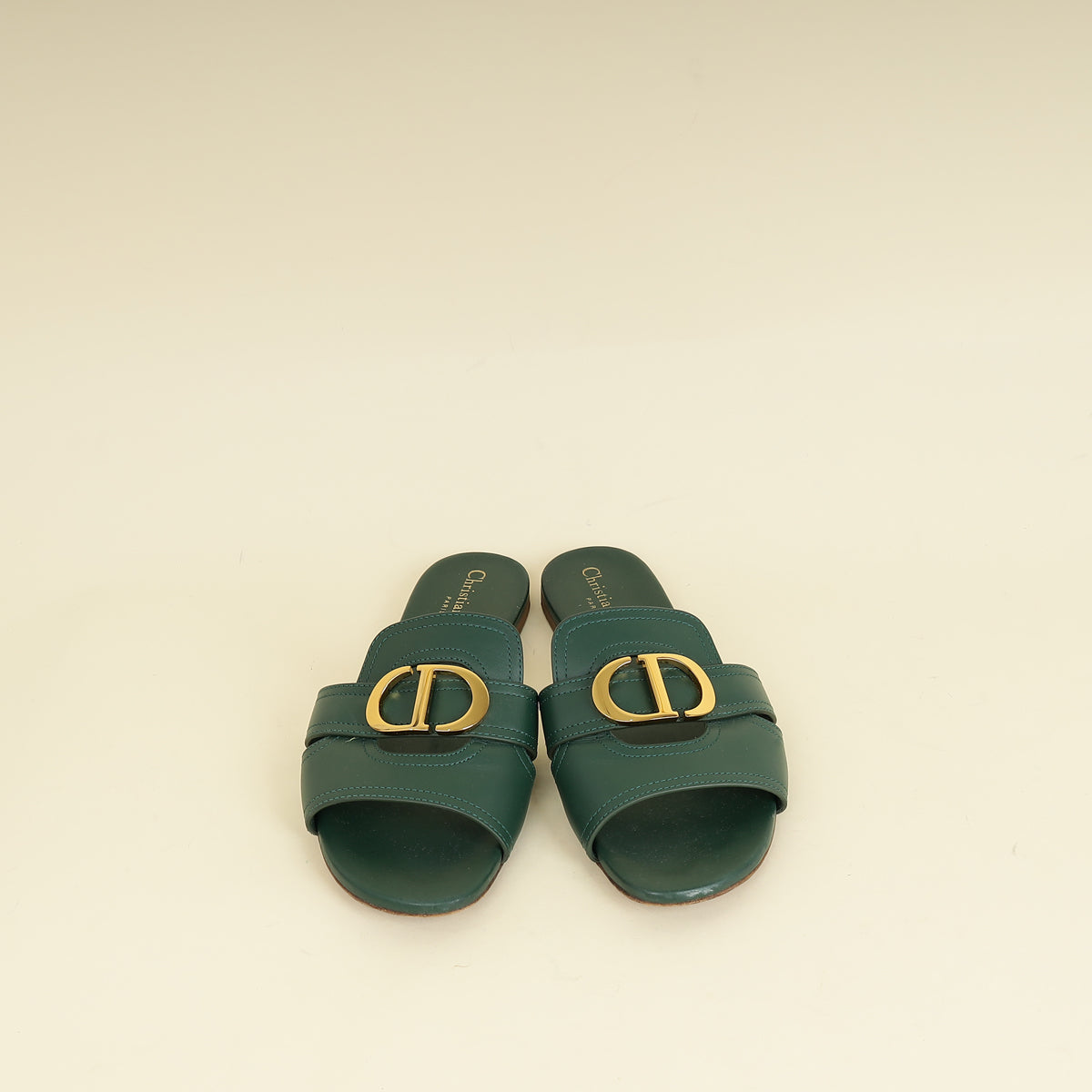 Christian Dior Leaf Green 30 Montaigne Flat Slides 38