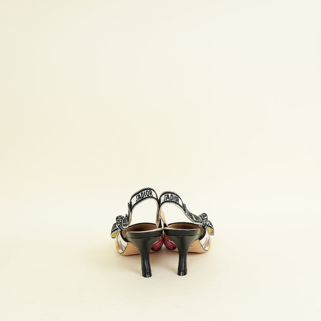 Christian Dior White Multicolor J'adior Butterfly Embroidered Slingback Pump 38