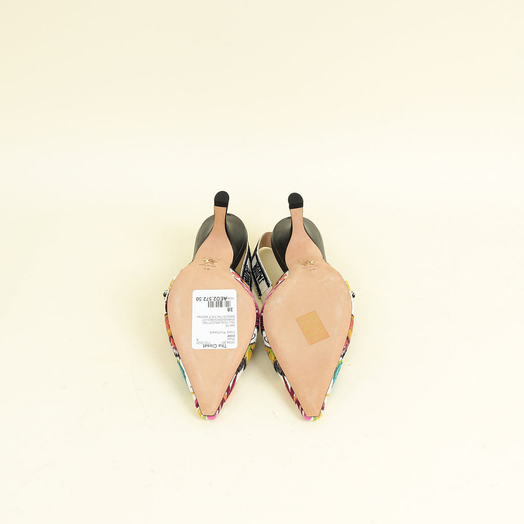 Christian Dior White Multicolor J'adior Butterfly Embroidered Slingback Pump 38
