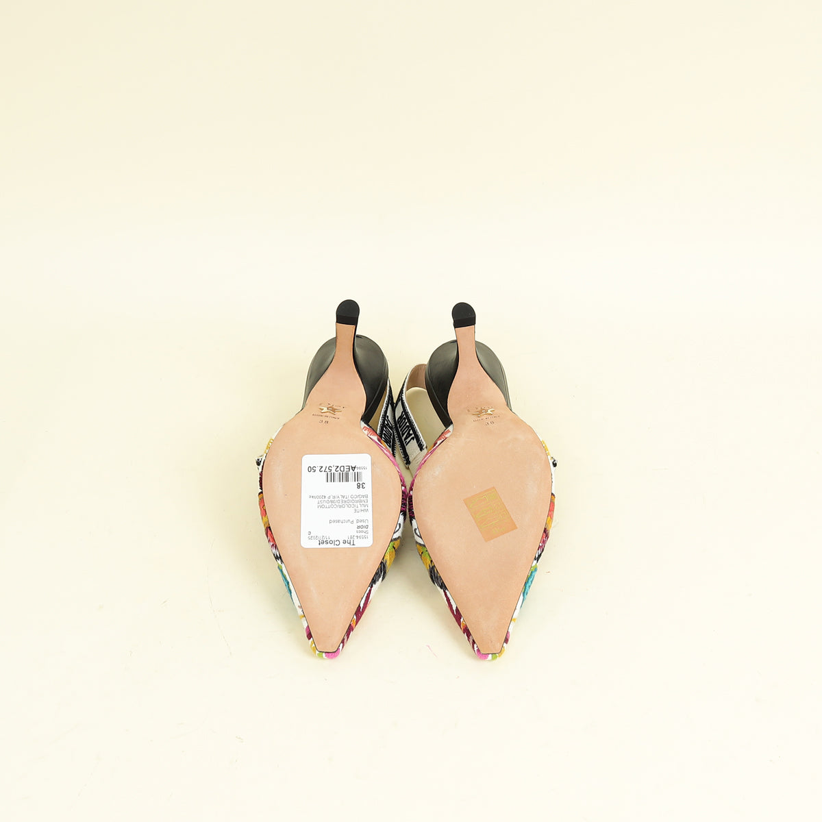 Christian Dior White Multicolor J'adior Butterfly Embroidered Slingback Pump 38